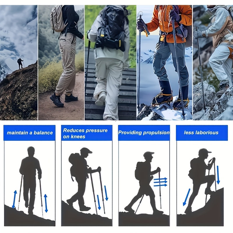 5-In-1 Versatile Collapsible Trekking Stick | Lightweight, Sturdy & Robust Outdoor Necessity, Essential Equipment for Vacation Travel, Hiking & Adventure Journeys