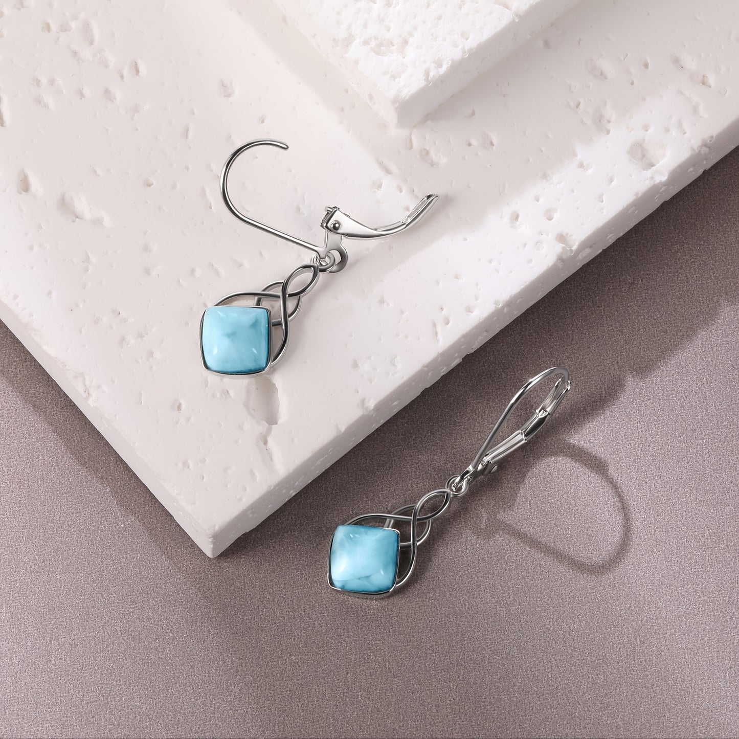 1pc Elegant S925 Sterling Silver Larimar Stone Earrings, Perfect Jewelry Gift for Men And Women, Suitable for Daily Wear Party Vacation Wedding Anniversary, Ideal Christmas Birthday Anniversary Gift