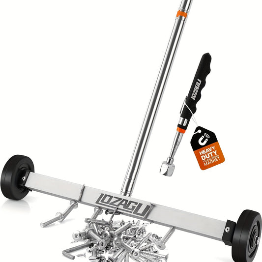 17" Heavy Duty Magnetic Sweeper with Telescoping Handle & Wheels - 8.8 lbs Pull Force, Ergonomic Grip, Compact Design for Home, Garage, Workshop - Durable Metal Construction, Magnetic Sweeper for Metal Debris, Garage Cleaning
