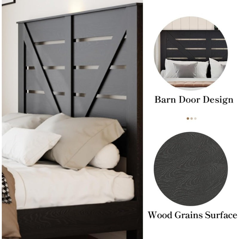 King Size High Bed Frame Black Color | Heavy Metal Bed Frame and Imitation Wooden Headboard, Easy and Easy to Assemble, With USB Charging Station and Night Light Function, Free Home Delivery (no Mattress)