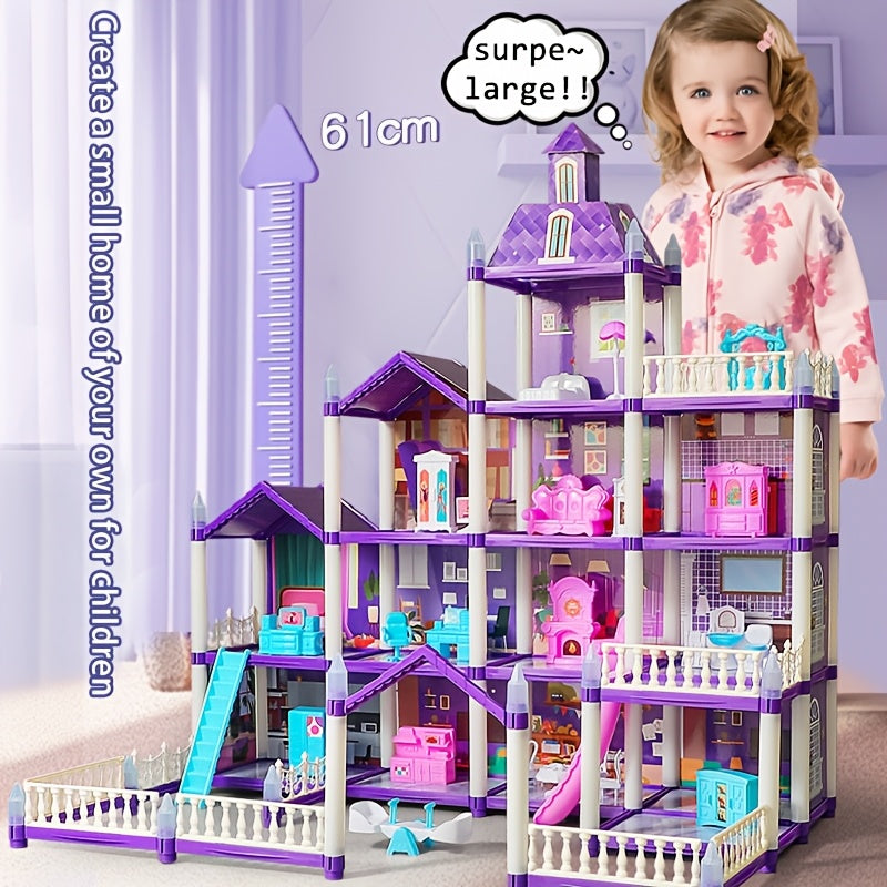 Doll House For Girls, 11 Rooms Dollhouse With Dolls Figure, Puppies, Furnitures, Accessories, LED Light, Playhouse Gift For For 3 4 5 6 7 8 9 10 Year Old Girls Toys