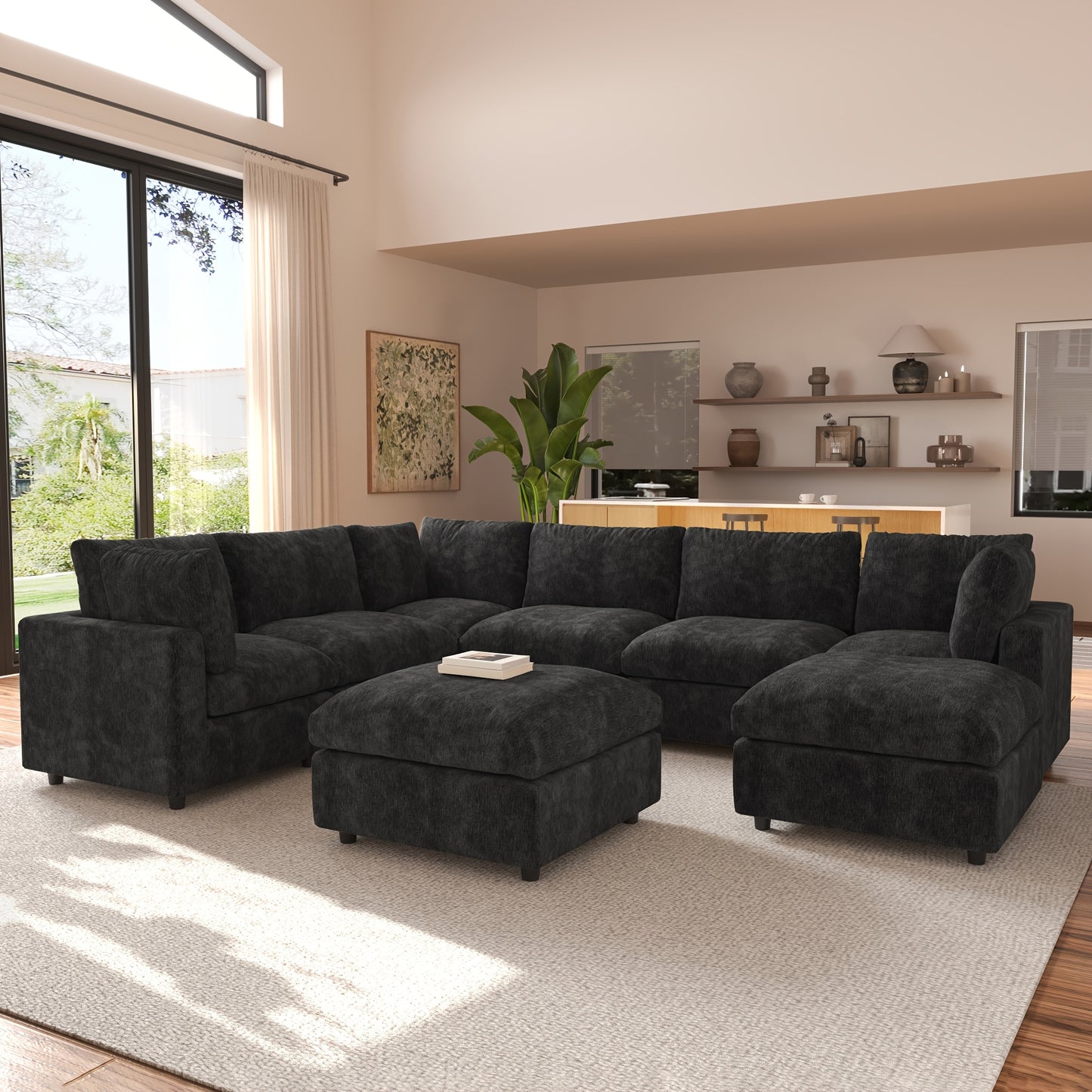 Modular Sectional Sofa Cloud Couch, Oversized 5 Seater Sofa with Ottoman, Extra Large V Shaped Deep Seat Sectional Couches for Living Room, Sofa Covers Washable&Removable