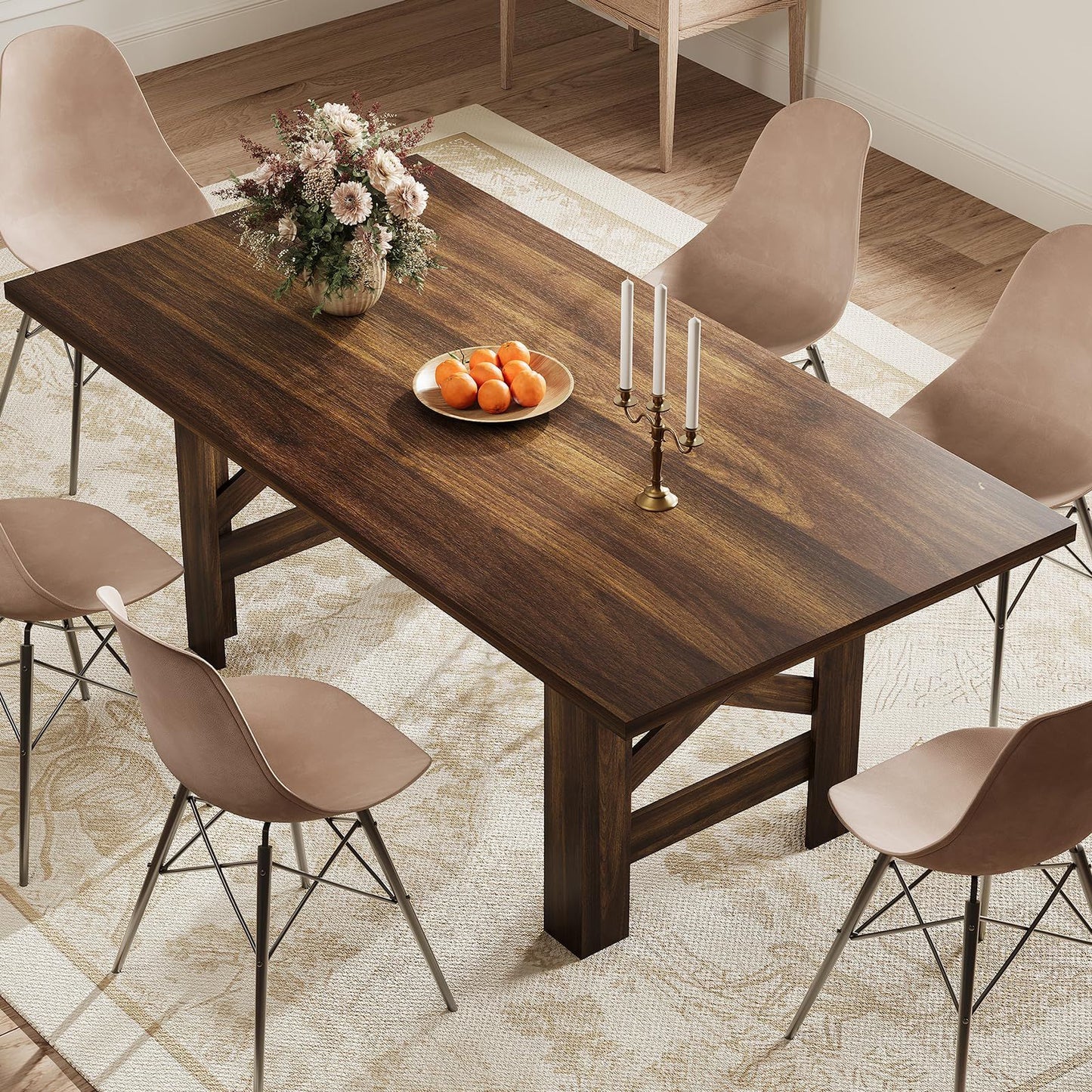 Wood Farmhouse Dining Table for 6-8 | Heavy Duty Large Kitchen Table, 70.87" Long Rectangular Dining Room Tables with Strong Legs, Thickness Tabletop, for Big Family, Dinette | Mediterranean Style, Mixed Color, Multifunctiona