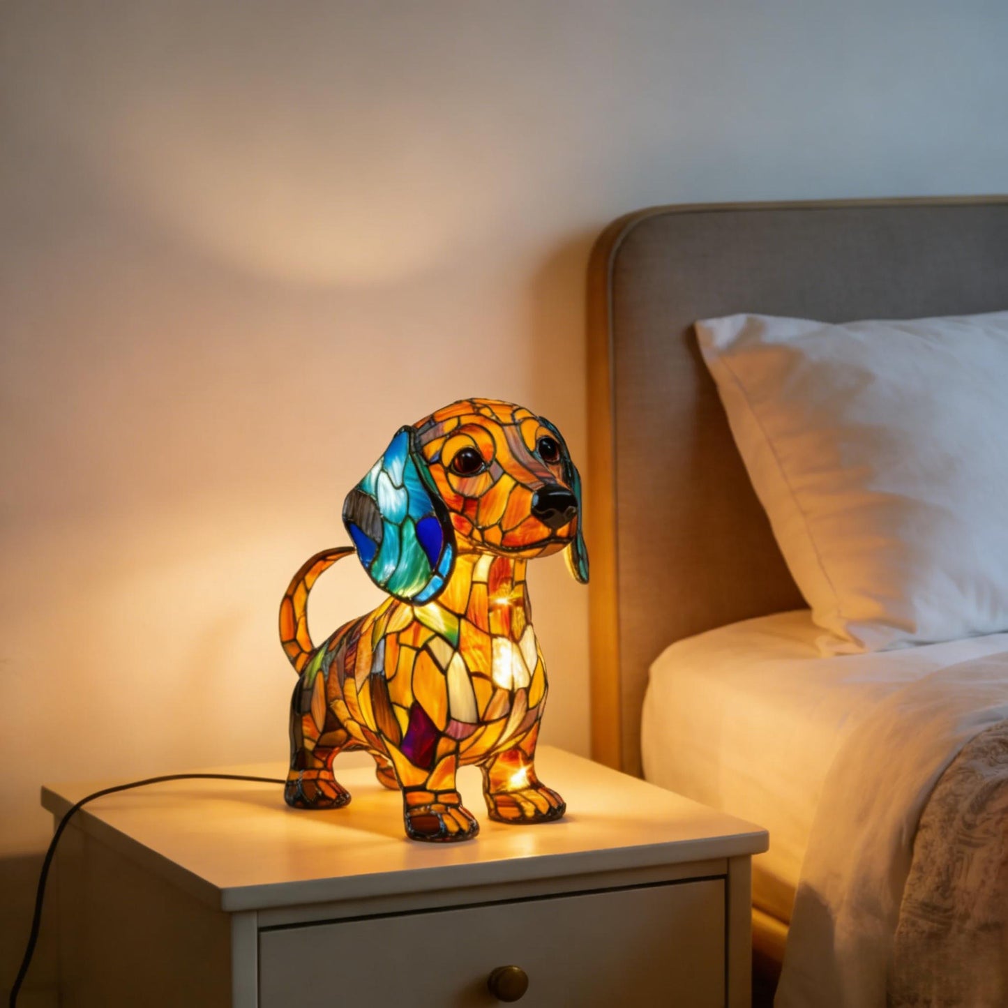 Cute Dachshund Night Light, LED Night Light, Stained Style Decoration, Unique Retro Home Decor, Designed for Dog Lovers and Fans, Room Lighting, Cozy Atmosphere, Cute Shape, High-Quality Surface Treatment, Animal Theme Orname