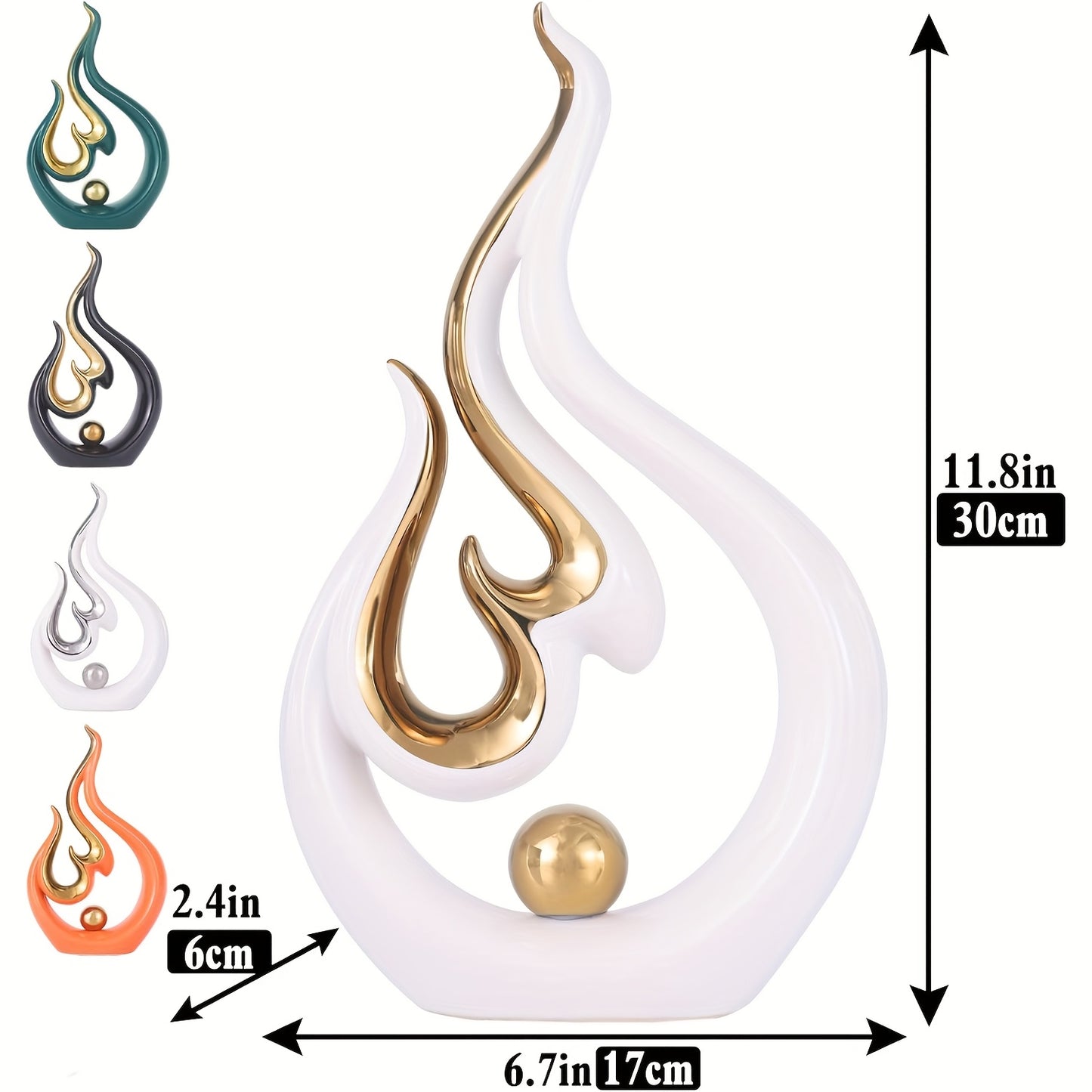 Modern Abstract Flame Sculpture - Resin Tabletop Decor with Golden Accents, Perfect for Weddings, Home Decor, and Office Centerpieces, Wedding Table Decor | Modern Art Piece | Durable Resin