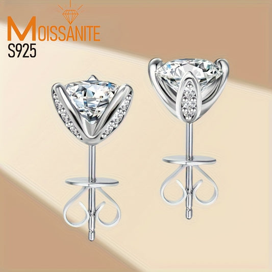 925 Silver 1Carat* 2pcs Moissanite Earrings Teenager'S Moissanite Jewelry, Silvery Earrings, High-Quality Fashion Studs For Teenager For Vacation Engagement, Wedding, Anniversary Gifts Perfect For Friends Christmas #Halloween