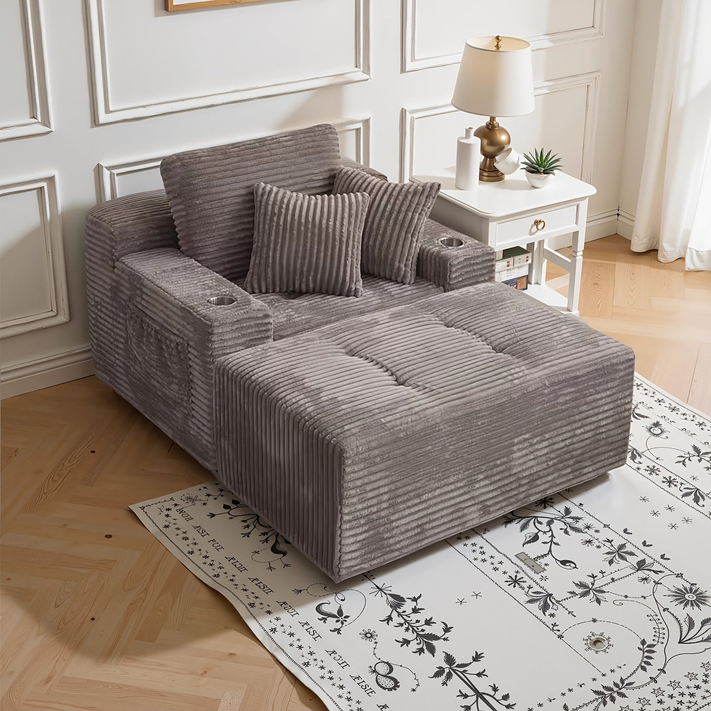 Chaise Lounge Chair Indoor, Corduroy Upholstered Deep Seat Sofa Couch, Cloud-Soft Boneless Lounger, Comfy Reading Chairs For Living Room & Bedroom, No Assembly Required