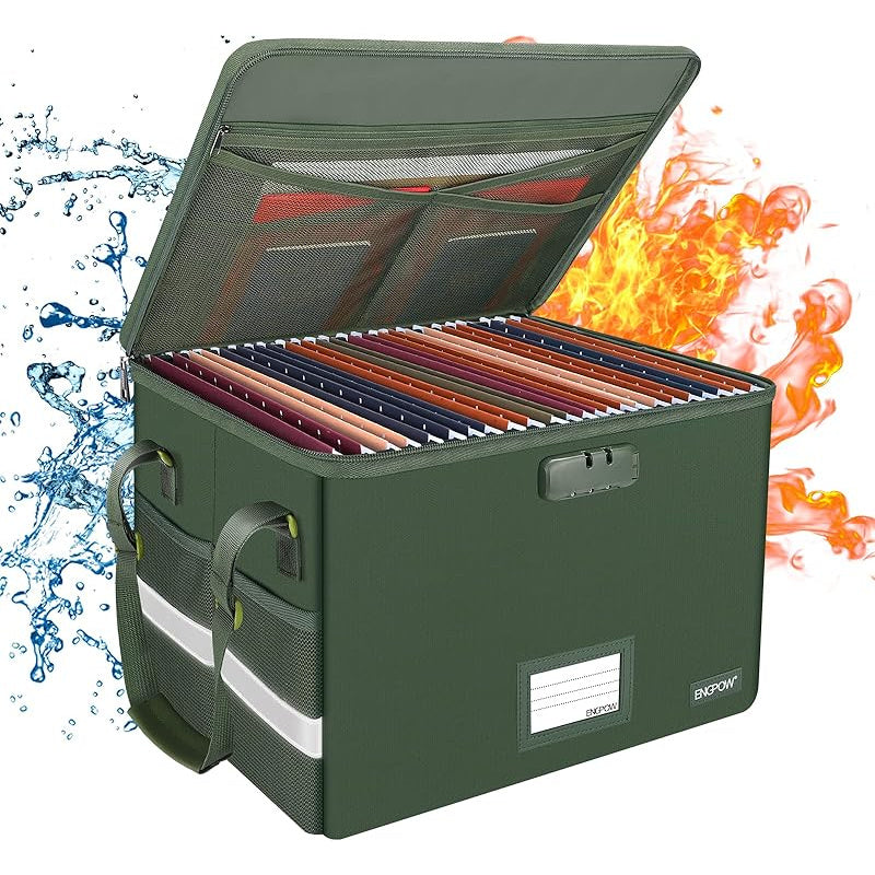 Fireproof Document Storage Cabinet with Lock - Heavy-Duty Collapsible File Organizer Box with Mesh Pockets & Hanging System, Portable File Cabinet with Handle for Home Office, Legal/Letter Folders, Secure Locking Mechanism, S