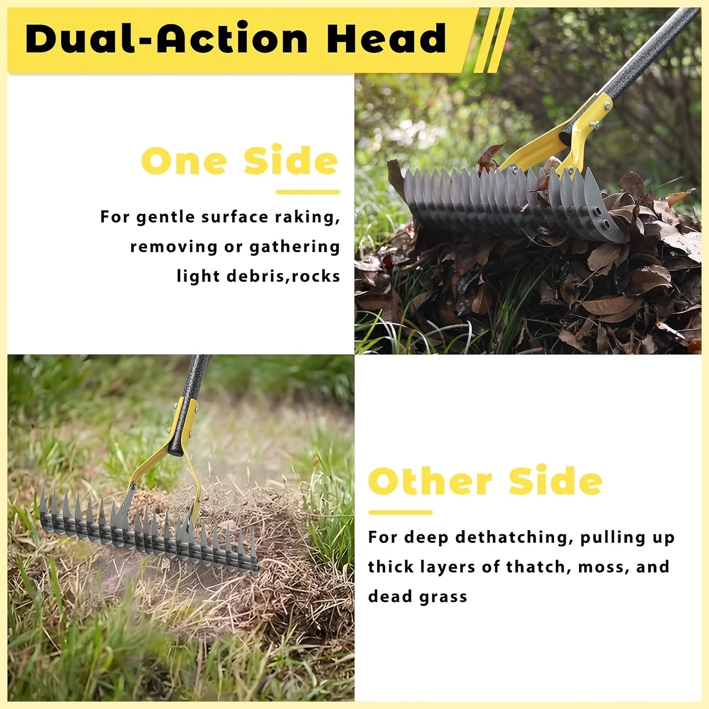 69" Heavy-Duty Metal Garden Thatch Rake with 15" Wide 19 Teeth - Professional Grade Thatching Rake for Lawn Care, Soil Loosening, Mulching