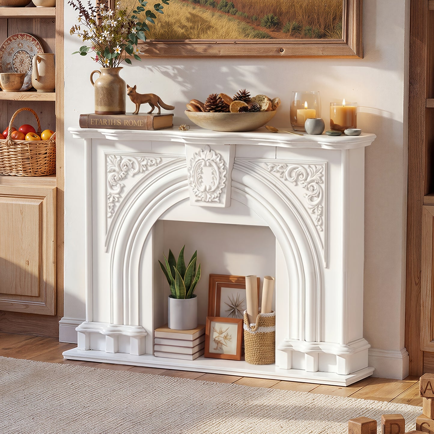 55.2'' Wide Modern TV Stand with Bookshelf Storage & Carved Surface Design - Media Console Table Suitable for Living Room, Wide-Screen TVs, Assembly Required, Freestanding Entertainment Center with Panels (White)