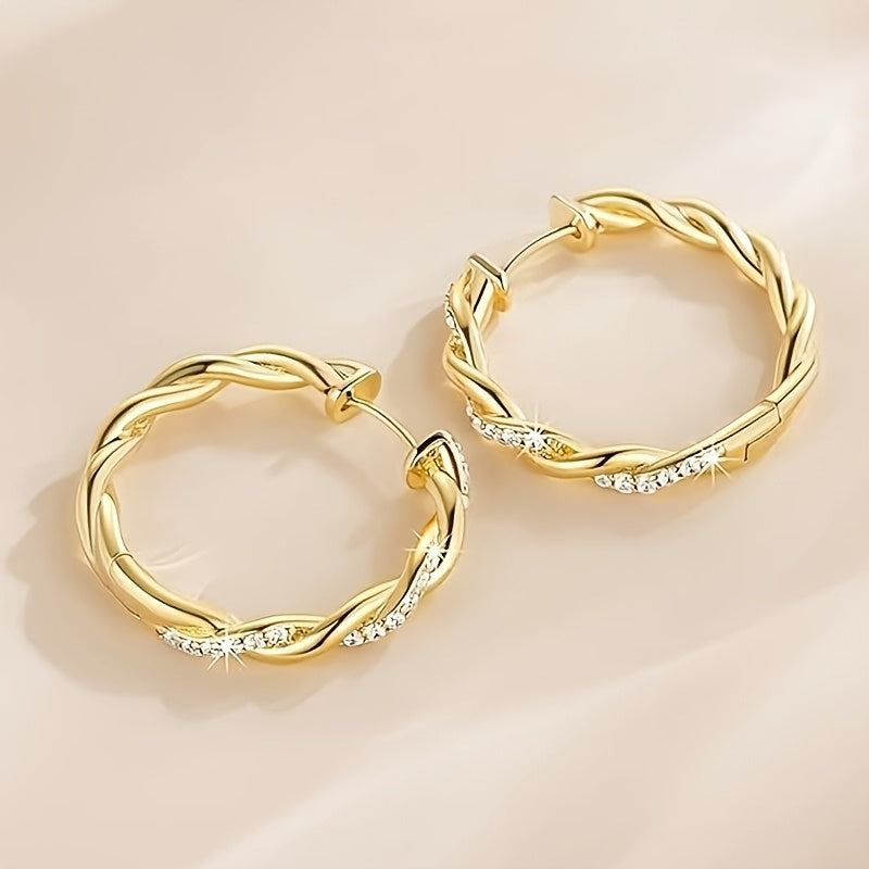 925 Silver Moissanite Golden Twisted Hoop Earrings, Women'S Moissanite Earrings, Elegant Women'S Jewelry, Designer High-Quality Product, Sexy and Charming, Sparkling Wedding/Banquet, Anniversary Gift for Women, Local Warehous