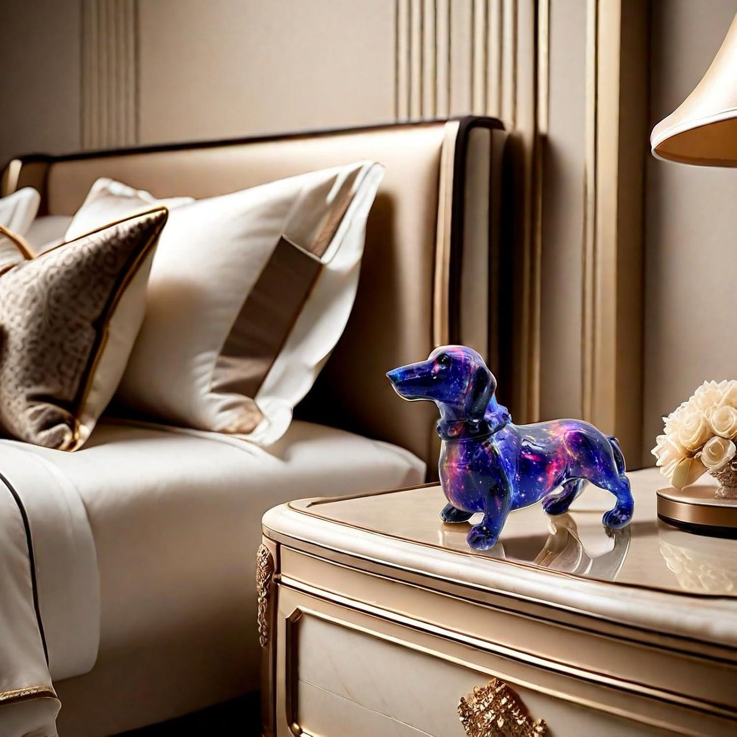 A Decorative Sculpture of a Dachshund Dog, Designed As Graffiti Art, Perfect for Enhancing The Aesthetic of Your Living Room, Bedroom, Bookshelf, TV Cabinet, Or Desk. It Serves As a Charming Centerpiece Or Ornament