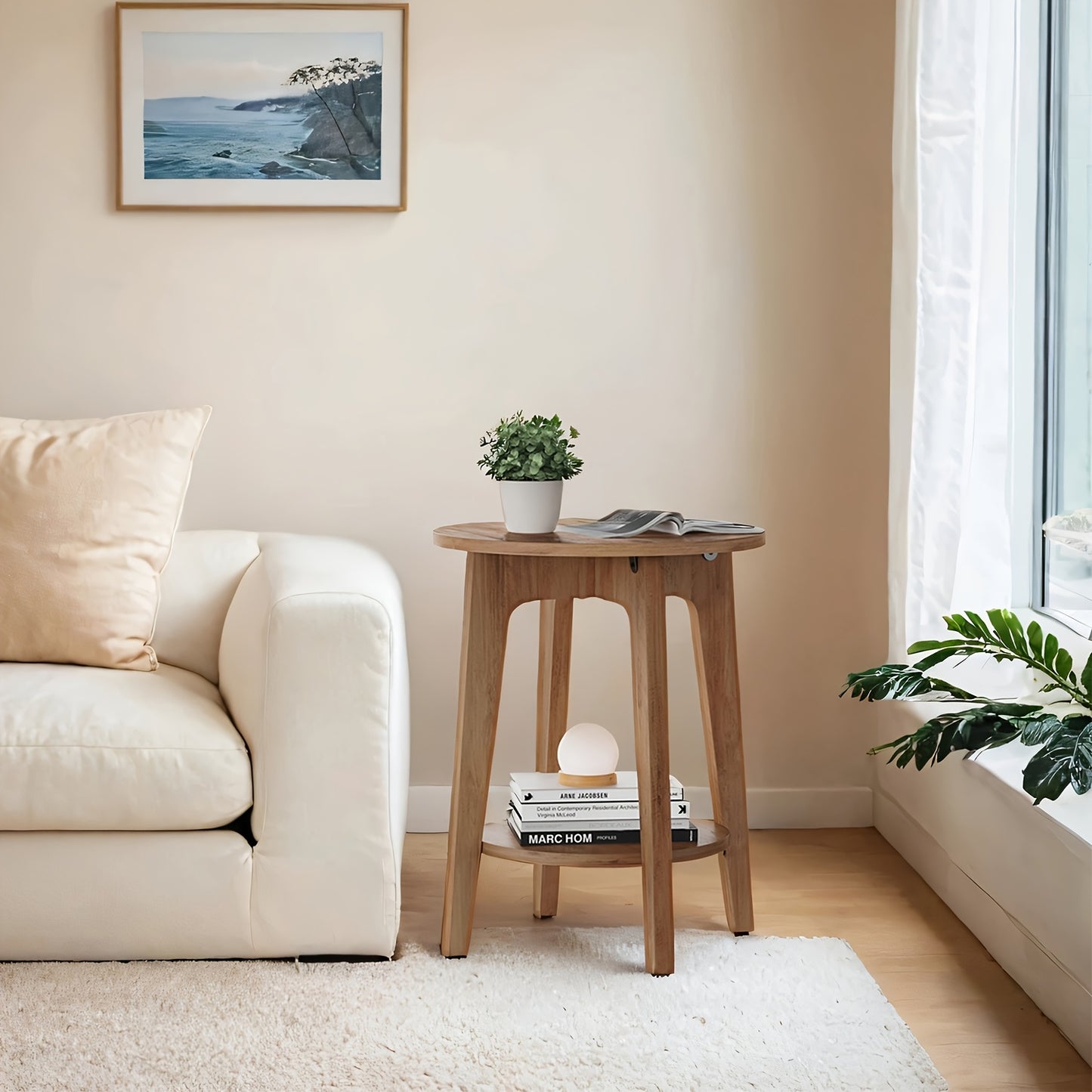 Side Table,  Round End Table with Lower Shelf, Nightstand for  Spaces, Living Room, Bedroom