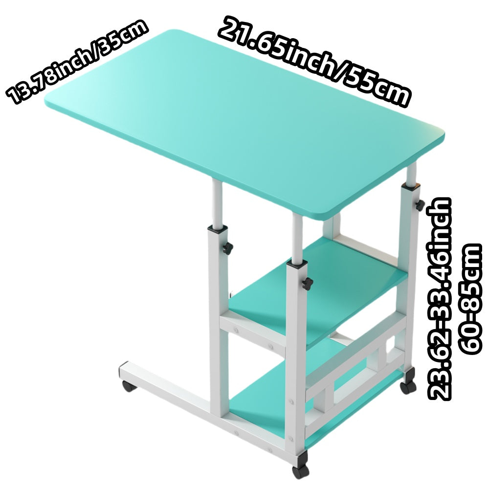 Height Adjustable Rolling Table with Storage Shelves - Heavy-Duty Wood/Metal Construction, Modern Mobile Desk with Casters, Space-Saving Design for Home Office, Bedside, Laptop Workstation & Small Spaces - Easy Assembly, Engi