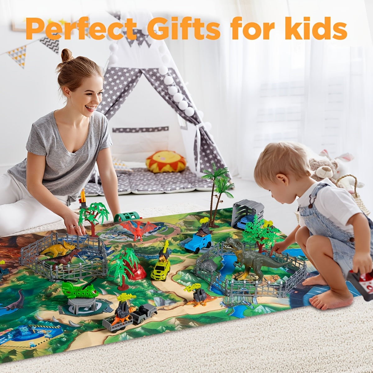 Dinosaur Toys For Kids, 49pcs Dinosaurs Figures with Airplane & Trees & Truck Playset To Create Dinosaur Worlds, Educational Dolls For Boys And Girls, Ideal Halloween & Christmas Gifts