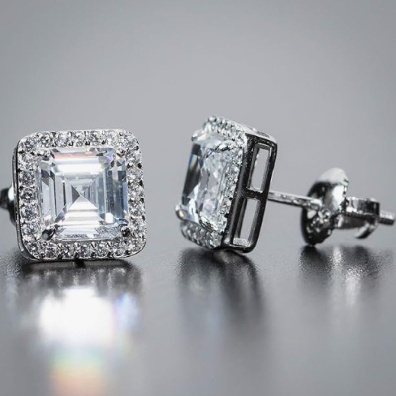 S925 Silvery Full Moissanite Earrings*2 Square Earrings, Suitable for Easter, Mother'S Day, Father'S Day, Birthday, Anniversary, Gift Giving And Daily Party, Holiday Party Wearing, Gift Box about 2, 5G