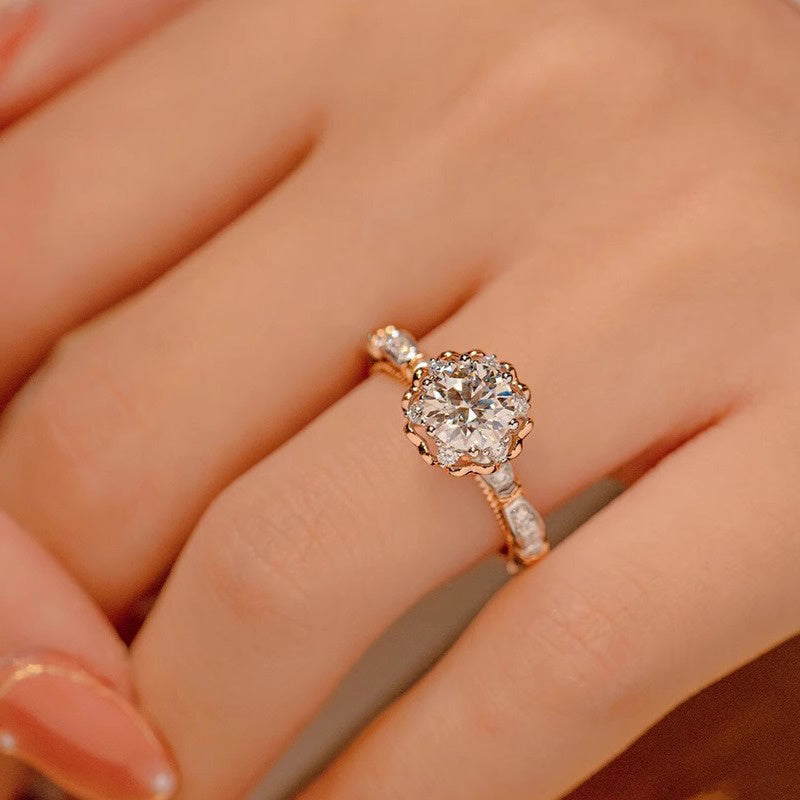 Hand bouquet shaped S925 sterling Silvery round cut Moissanite ring, daily niche design, high quality Women's jewelry, Valentine's Day gift for girlfriend, proposal, engagement wedding anniversary gift, birthday gift, party g