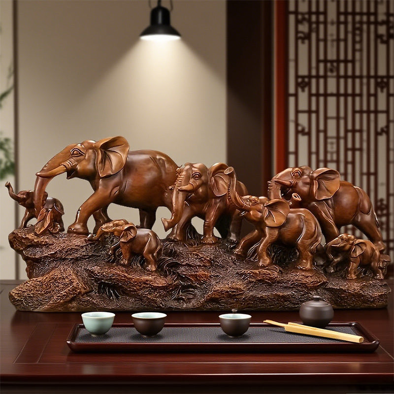 1pc Auspicious Elephant Group Ornament - Resin Figurine with 6 Adorable Elephants, Perfect for Living Room, TV Cabinet, Wine Cabinet, Office Decor - Ideal Housewarming Gift, Indoor & Outdoor Use, No Electricity Needed, Elepha