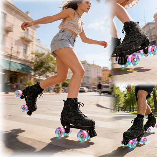 YYW High-Top Camouflage Roller & Ice Skates Suitable for Indoor/Outdoor Use, Double-Row Wheel System with Shoe Bag & Wheel, Heavy-Duty /Fabric/ Sole for Skating, Ice, - Wear for Beginners & Pros