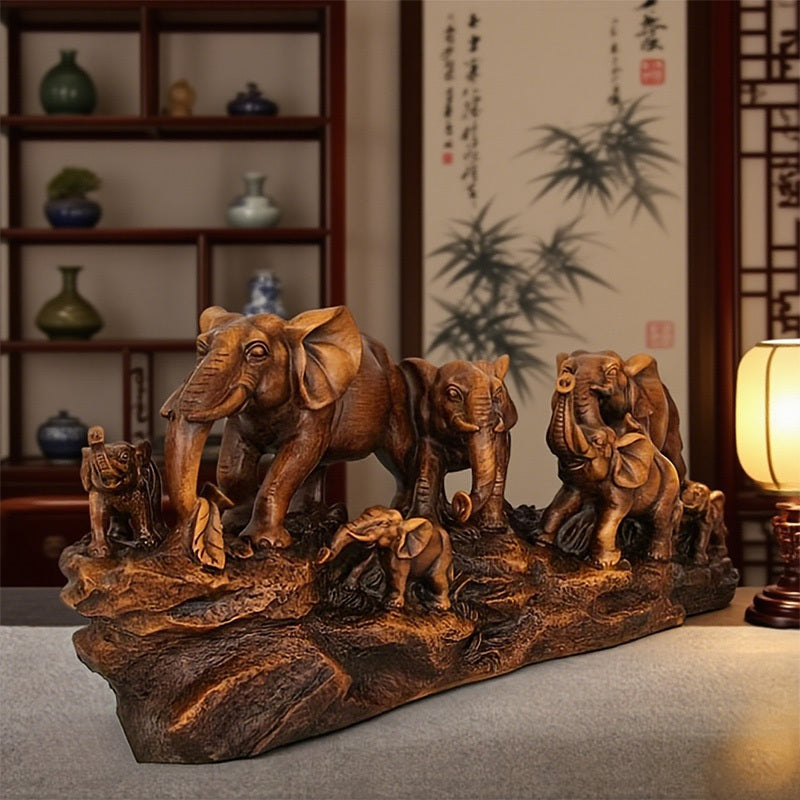 1pc Auspicious Elephant Group Ornament - Resin Figurine with 6 Adorable Elephants, Perfect for Living Room, TV Cabinet, Wine Cabinet, Office Decor - Ideal Housewarming Gift, Indoor & Outdoor Use, No Electricity Needed, Elepha