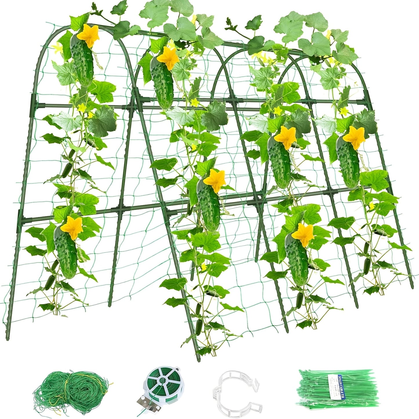 U-Shape Cucumber Trellis for Raised Beds - Heavy Duty Outdoor Garden Plant Support with Arch Design, Sturdy U-Shape Structure with Open Base & Vertical Bars, Durable Metal-Like Construction for Climbing Vegetables, Cucumbers,