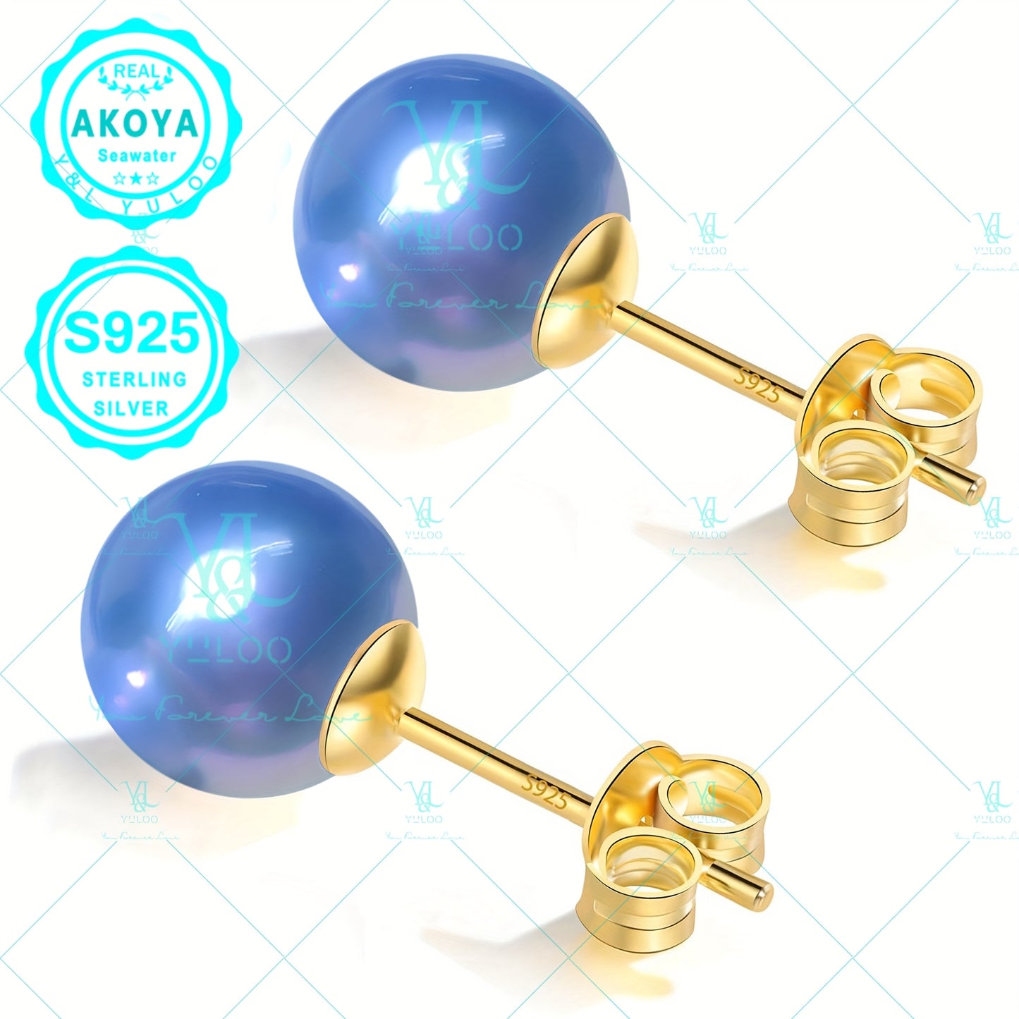 Round Akoya Blue Grey Seawater Pearl 925 Silver Stud Earrings-Mother, Girlfriend, Her Fine Jewelry Mother'S Day, Valentine'S Day, Christmas Day, Birthday Gift