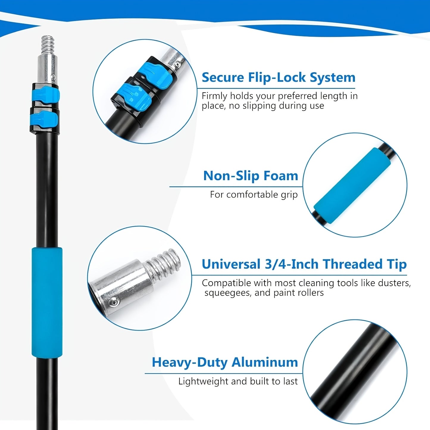 Professional-Grade Adjustable 5-12ft Window Washing Kit with Telescopic Pole & Heavy-Duty Alloy High Reach Window Cleaner Tool - 2-in-1 Squeegee for Indoor/Outdoor Use, for, Commercial & Multi- (Available 365 Days)