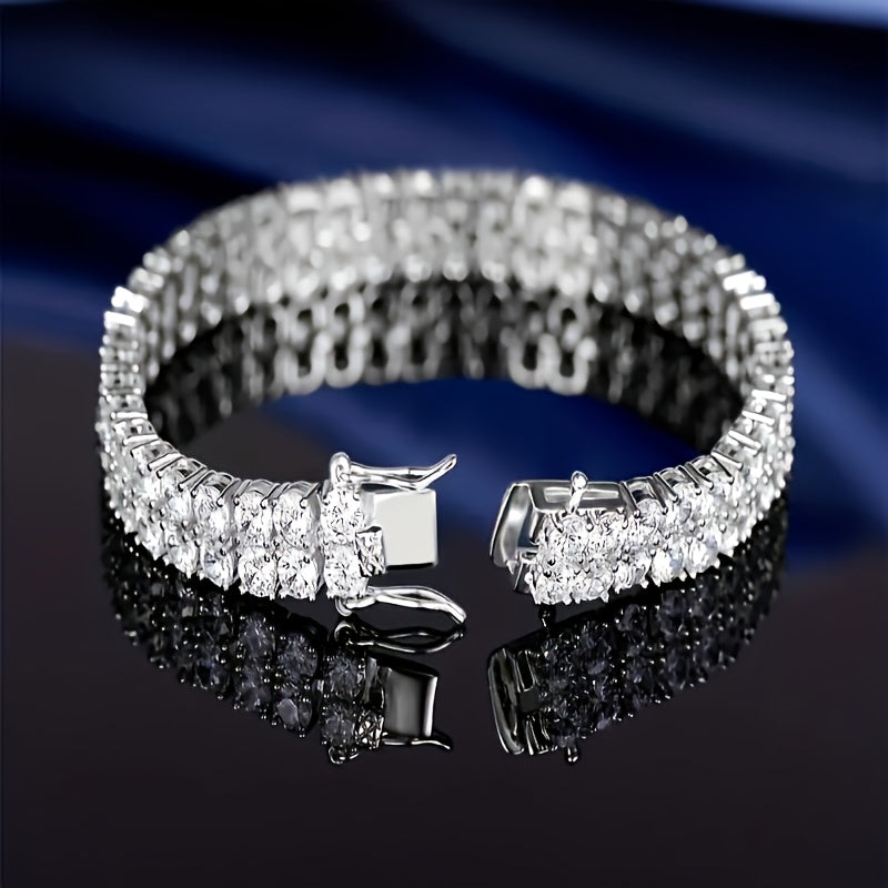 2 Rows Moissanite Tennis Bracelet For Women Men, 3mm D color VVS1 Round Cut, 925 Silver SparklingSolitaire Precious Birthday Valentine'S Day Wedding Christmas Brides Jewelry, Fine Jewelry Gifts For Women Men, Christmas Gifts