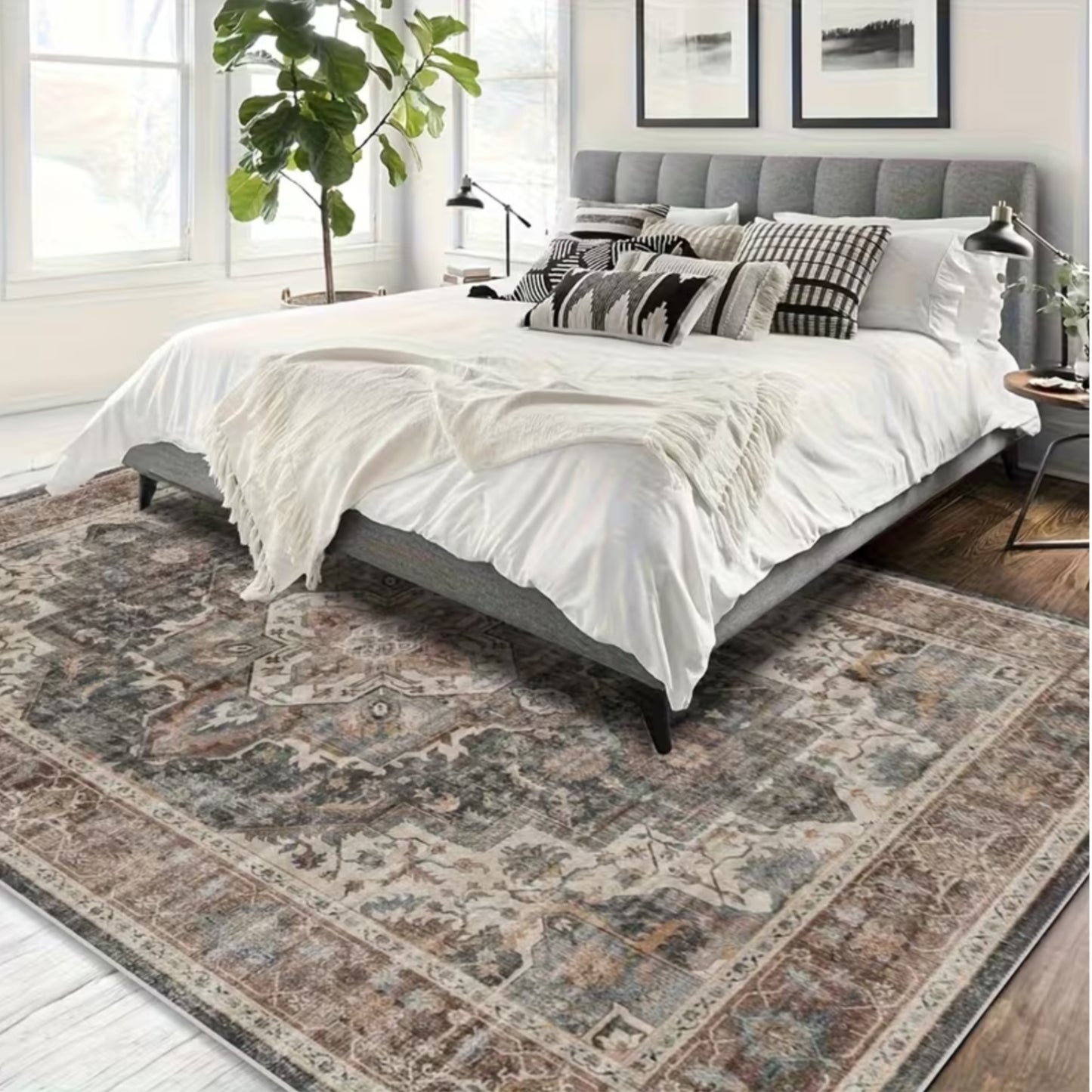 Vintage Floral Pattern Large Carpet | Non-Slip, Machine Washable Polyester Carpet for Living Room, Bedroom, Dining Room, Home Office, Entrance, Bathroom, Kitchen - Rectangle Shape, Bonded Pile