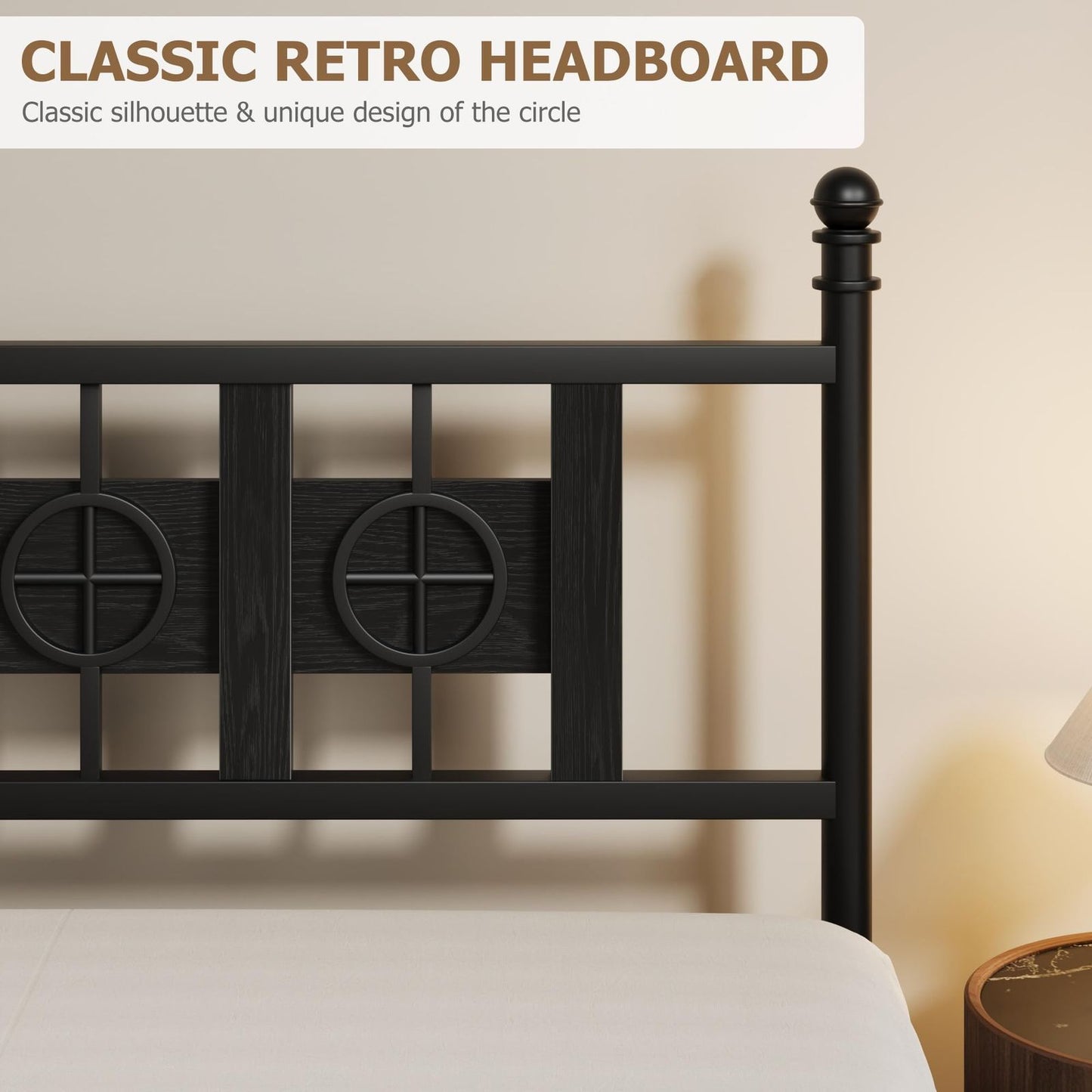 Bed Frame with Headboard and Footboard, Metal Twin Bed Frame with Vintage Circular Design & Storage Space Under Bed, No Box Spring Required, Easy Assembly, Noise-Free