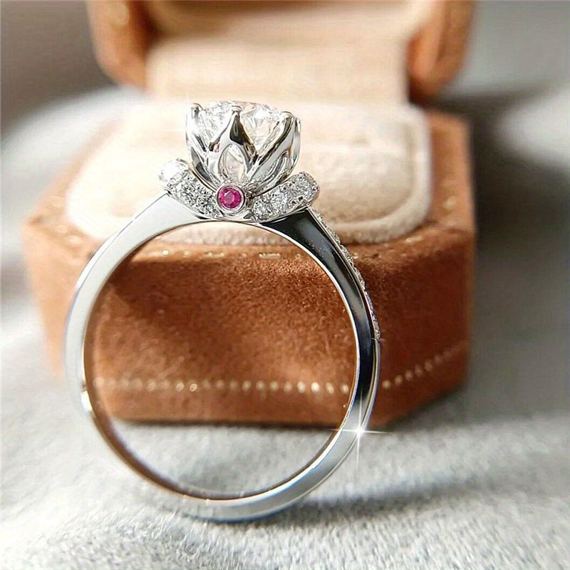 925 Silveryy 1 Carat Moissanite Ring Crown Ring, Proposal, Engagement, Wedding, Suitable for Men And Women Jewelry Gift Choice, Non-Allergenic Ring, with Gift Box about 3G