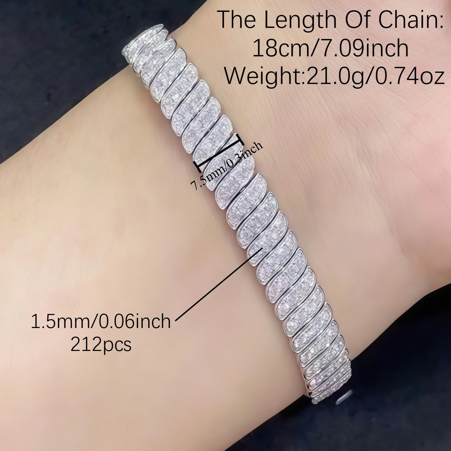 21.0g Full Moissanite Snake Shaped Bracelet, D Color VVS1 Round Cut, 925 Sterling Silver Luxurious Temperament Style Bracelet, Elegant Fashionable Jewelry for Proposal Engagement Wedding, Perfect Christmas Halloween Gifts for