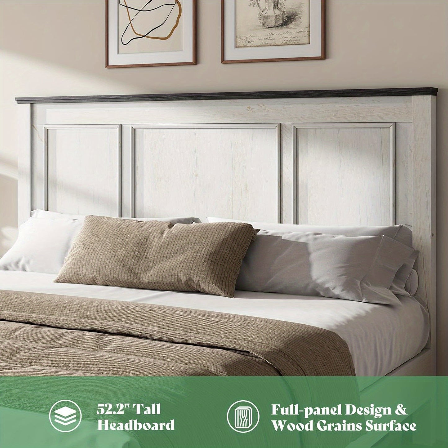 Wooden Platform Bed Frame Featuring a Tall 52.2" Headboard And Footboard, Along with Two Spacious Storage Drawers.