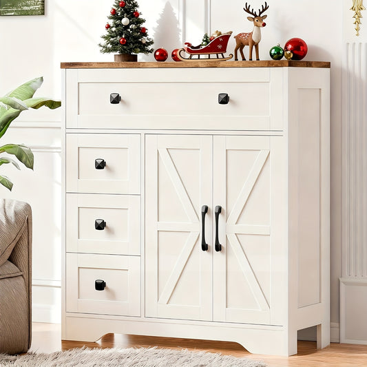 2 Door 4 Drawer Storage Cabinet Freestanding Bathroom Kitchen Organizer with Adjustable Shelves, Multi-Purpose Floor Cupboard for Living Room, Bedroom, Bathroom, Kitchen Pantry - Modern Home Storage Hutch