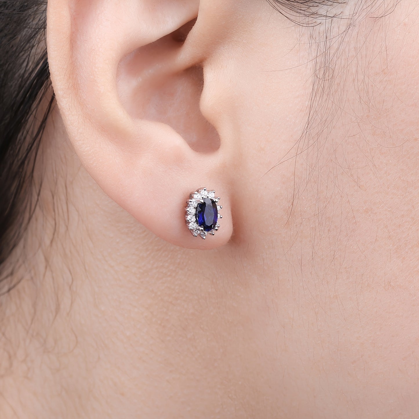 1pair 925 Sterling Silver Glamorous And Elegant Classic Diana Design Exquisite Oval Cut Created Gemstone Birthstone Silvery Stud Earrings For Women For Prom Party Banquet For Dating Gift Fine Jewelry