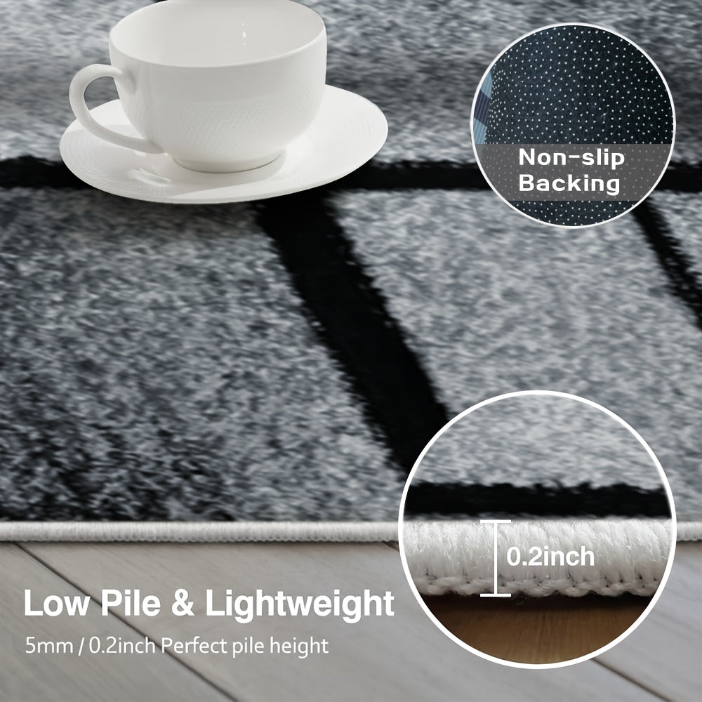 Washable Area Rugs Made of Geometric Black And White Velvet Material, Suitable for Living Rooms And Bedrooms. These Ultra-Soft Retro Dining Room Rugs Are Non-Slip And Low Pile, Perfect for Home Office Decor And Kitchen Entryw