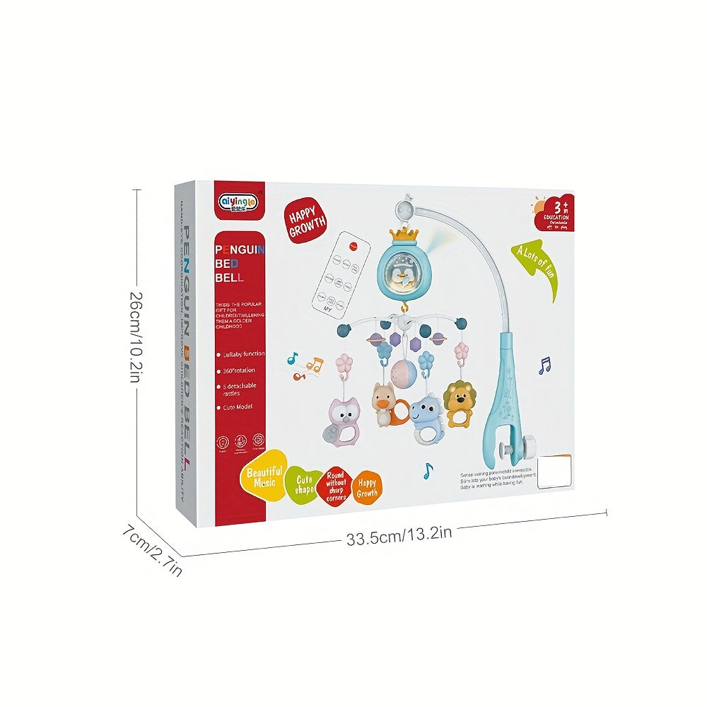 Baby Musical Crib Mobile with 150 Lullabies & Remote Control, Rotating Bed Hanging Toy with Soothing Lights & 150 Melodies, Bedside Mobile for 0-36 Months, Pink/Gray/Blue (Easy Install, Durable Plastic)