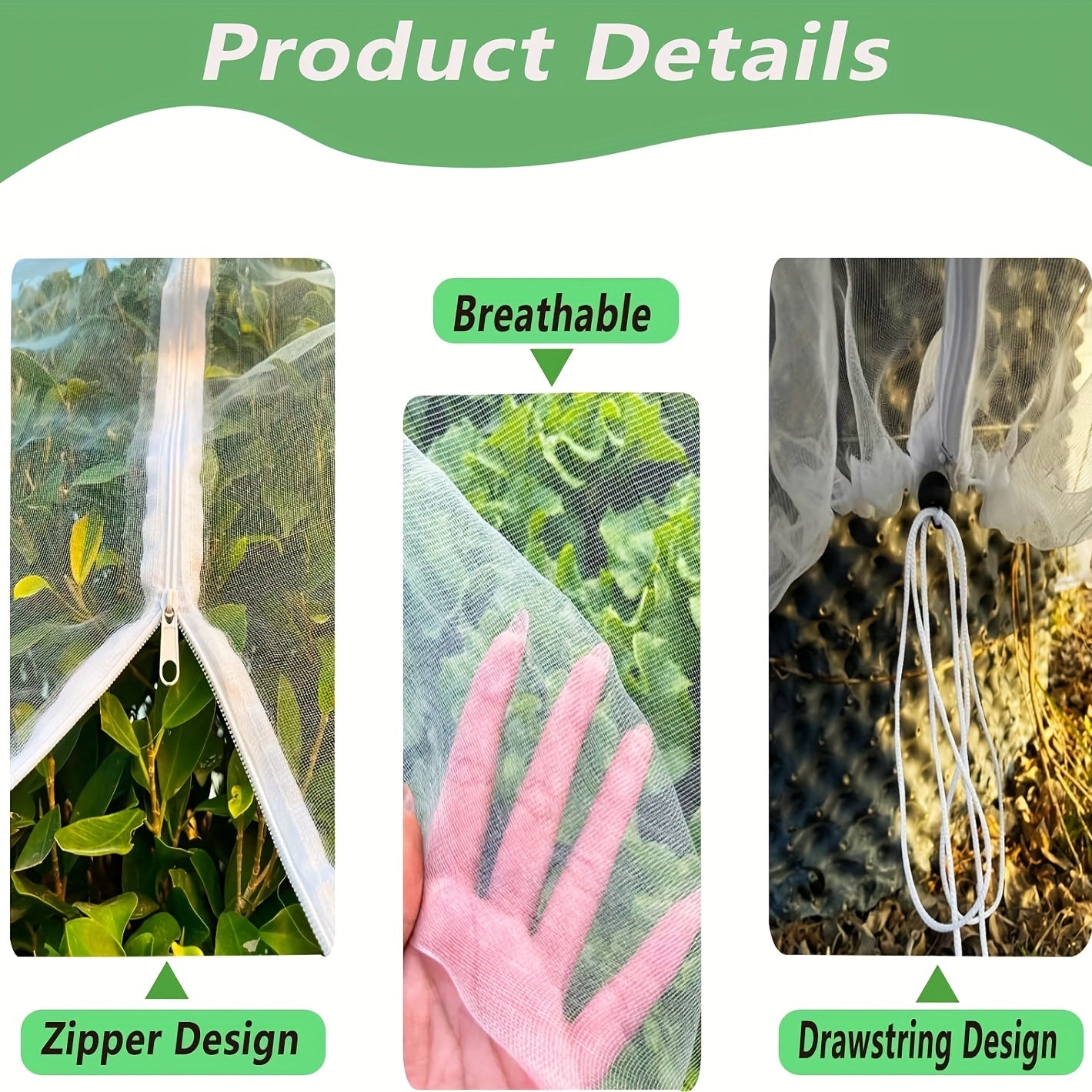 2 count 6. 6x8ft Fruit Tree Netting Bags, Large Garden Netting Covers with Zipper and Drawstring, Plant Row Covers Barrier Garden Mesh Protection for Birds Animals, Vegetables, Flowers, Flower Protection, Vegetable Cover, Zip