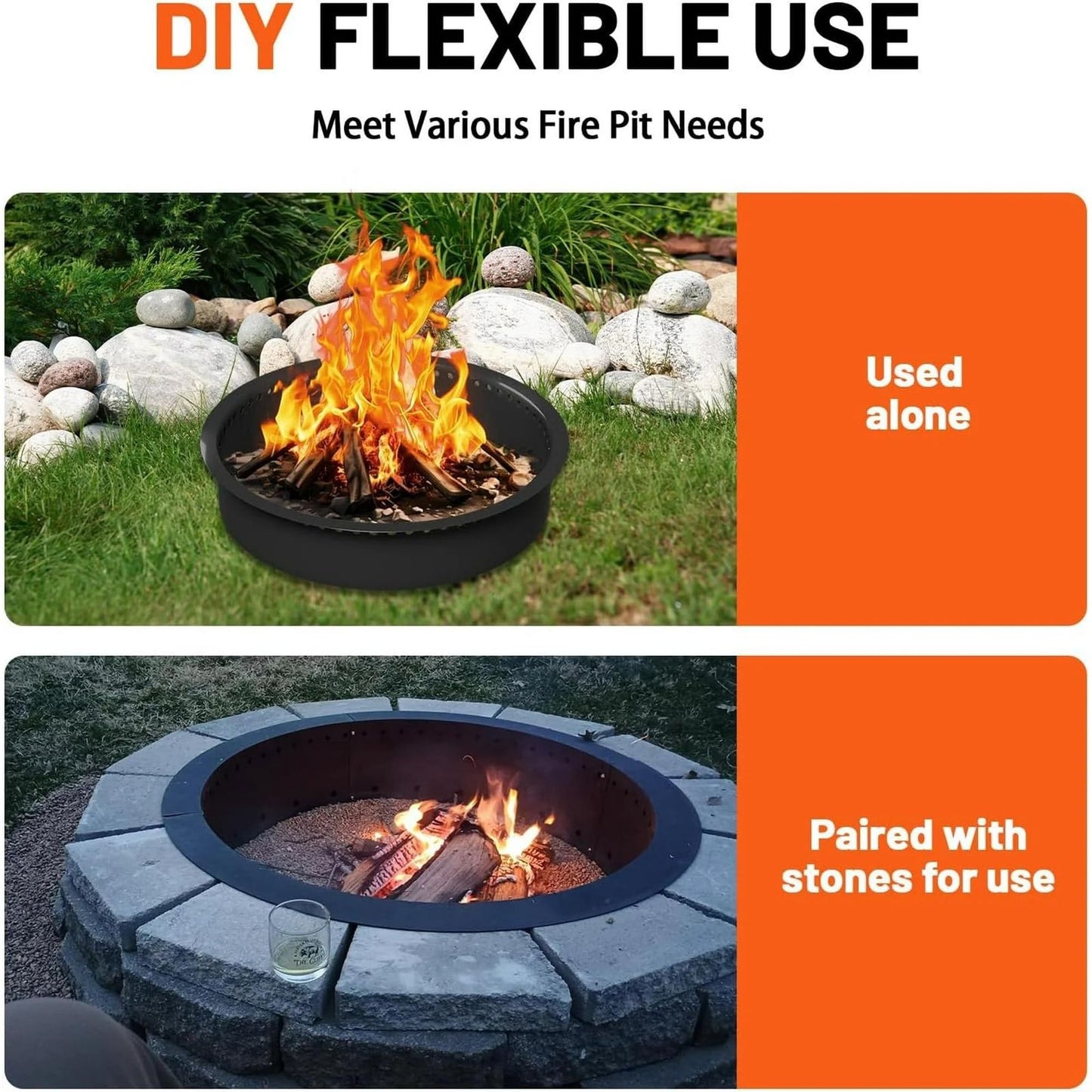 36 Inch Carbon Steel Outdoor Fire Pit with Smokeless Design and Ventilation Holes, Round Garden Campfire Ring Perfect for Burning Firewood and DIY Use