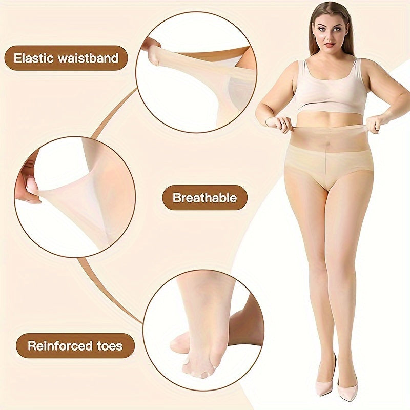 4 Pairs Plus Size High-Waisted Tights for Women, Polyamide Knit Fabric, Solid Color, Breathable & Stretchy, with Hand Washable, Tights Stockings