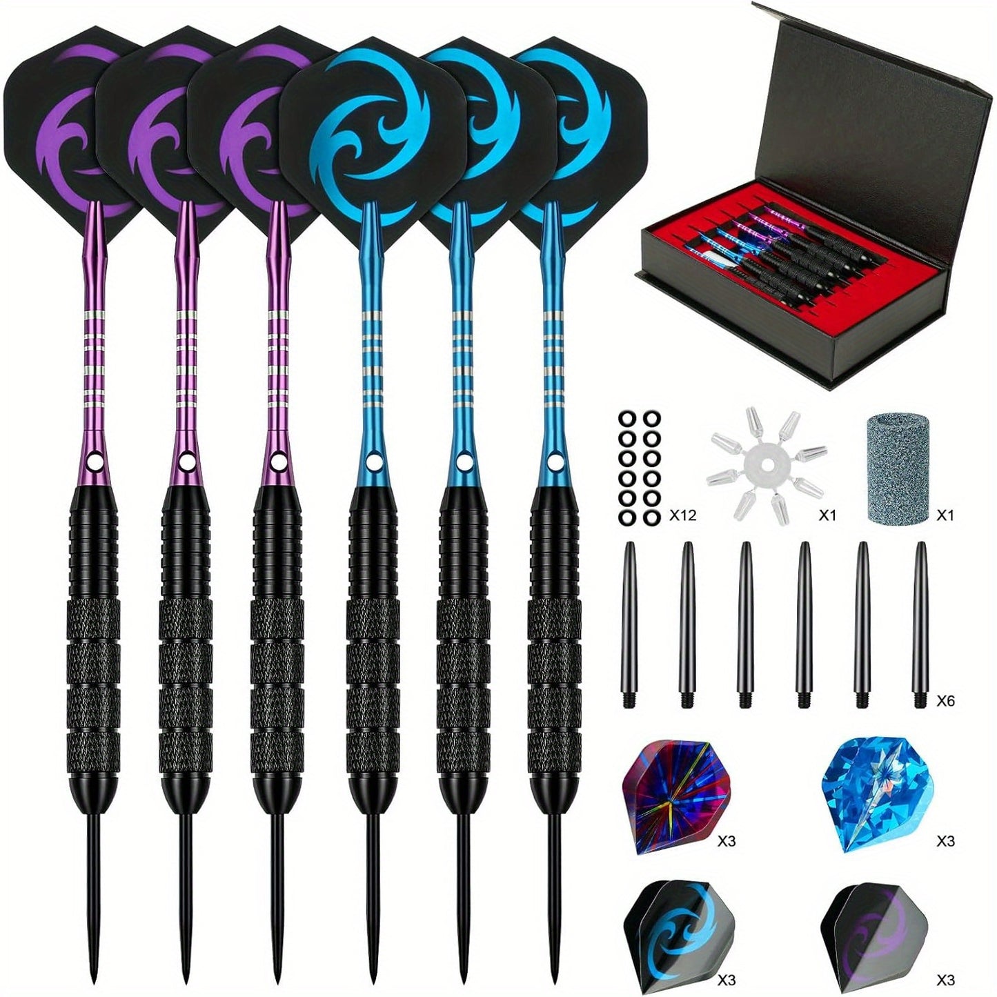 12 Darts Deluxe Gift Box with 24 Dart Wings, Iron Tip with Aluminum Alloy Shaft, Skull Dart Wings, Suitable for Indoor Club Entertainment, Sports Competitions And Casual Outdoor Games Darts Metal Tip Pop Darts Graduation Gift