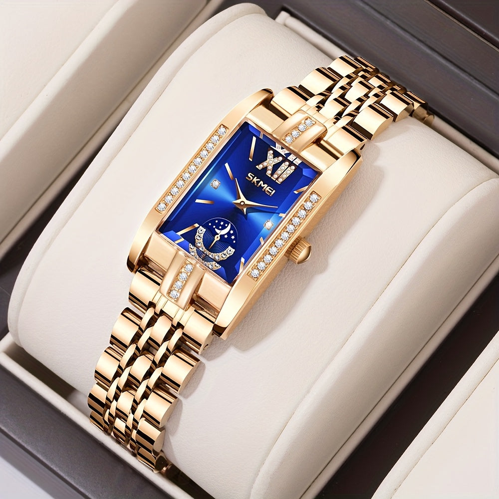 Women's Light Luxury Watches with Blue Star Dial and Heart Clasp Bracelet, Modular Fashion Accessories, Watches for Gifts