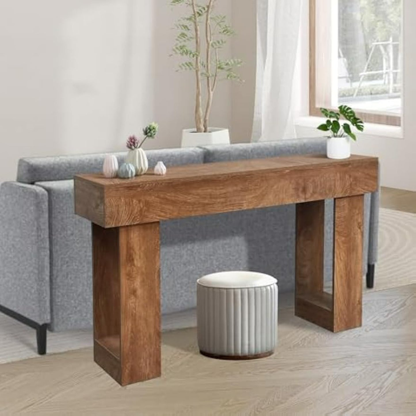 A 63-Inch Long Console Table Designed for Entryways, Perfect for Home Decor. This Solid Wood Rectangular Sofa Table Fits Behind The Couch And Serves As a Farmhouse-Style Entryway Table Suitable for Entrances, Hallways, Living