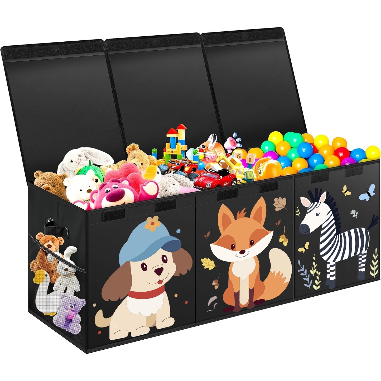 Extra Large Collapsible Toy Box with Lids - Sturdy Storage Organizer for Toys, Black Pink Chest Bin for 14+ Boys & Girls, Perfect for Playroom, Bedroom, Nursery, Toy Storage Organizer, Playroom Organizer - Vibrant Illustratio