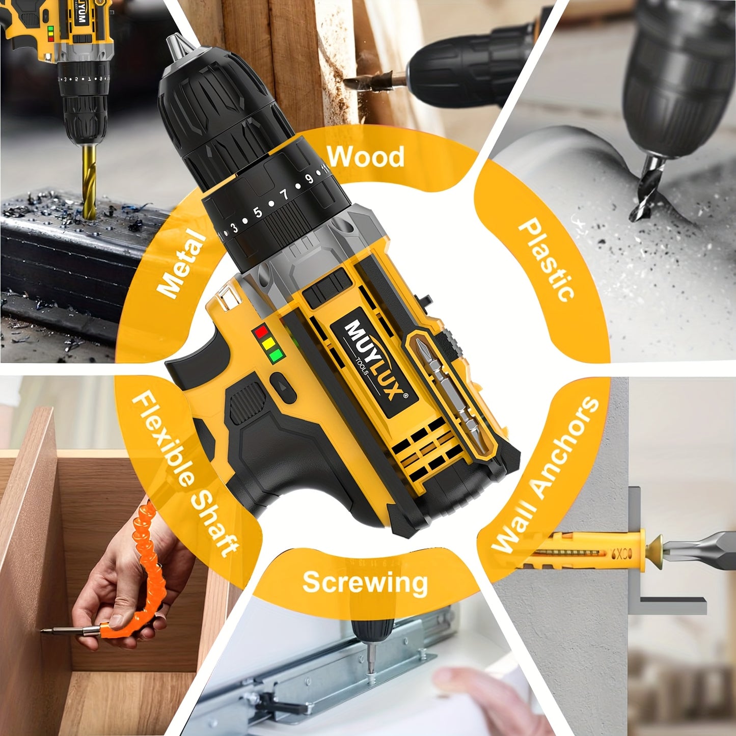 20V Cordless Drill Set, Impact Power Drill with 3/8 Inch Keyless Chuck, 18+3 Clutch Electric Drill with Work Light, Max Torque 45Nm, 2-Variable Speed & 2.0AH Batteries And Fast Charger, Bits Set And Box for, Home Repair, Gift