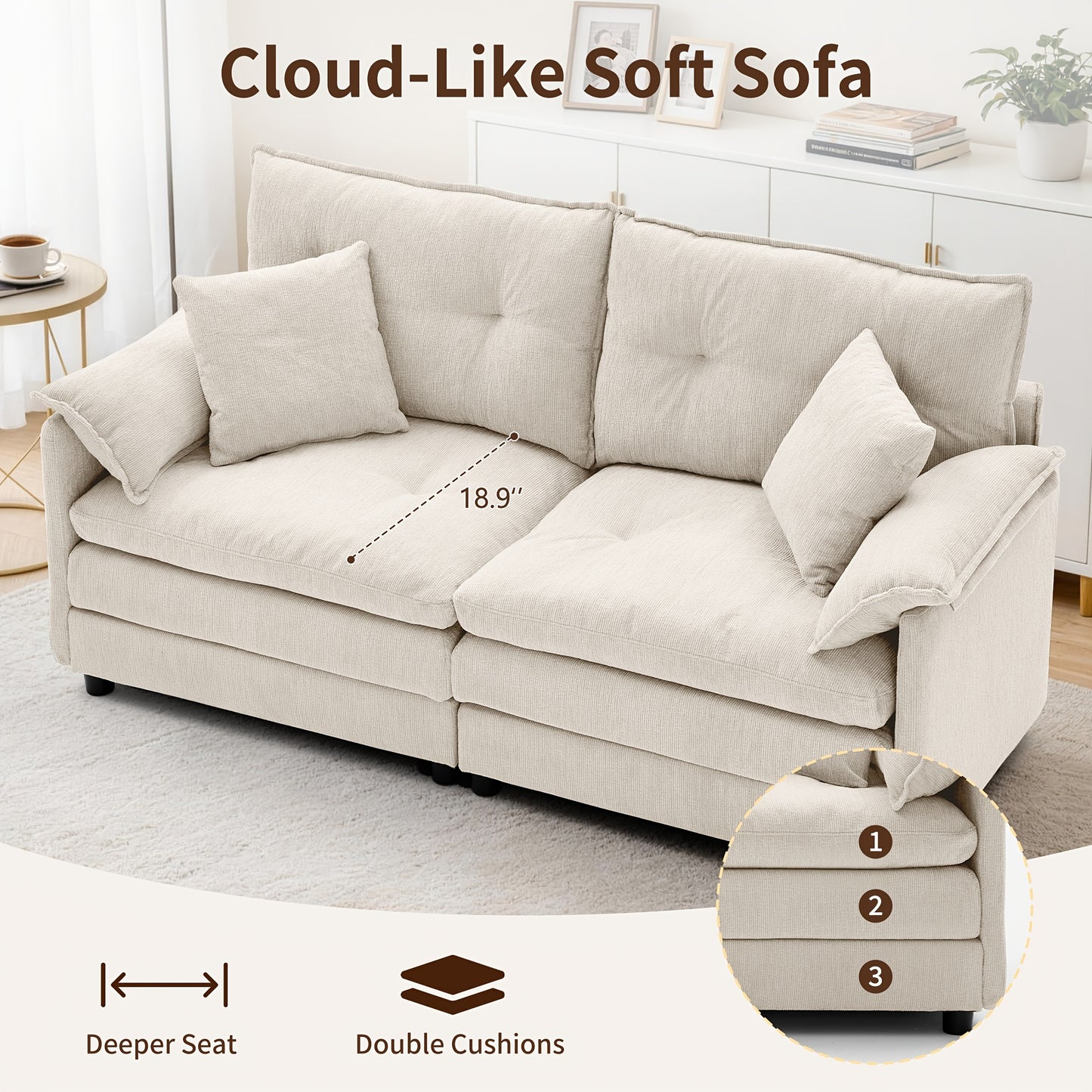 67.72-inch Modern Two-seater Chenille Upholstered Sofa | Comfortable Soft Cushions, Suitable for Living Room, Bedroom, Office, Modern Minimalist Design, Includes Soft Throw Pillows, Hardwood Frame by LNSENFIN
