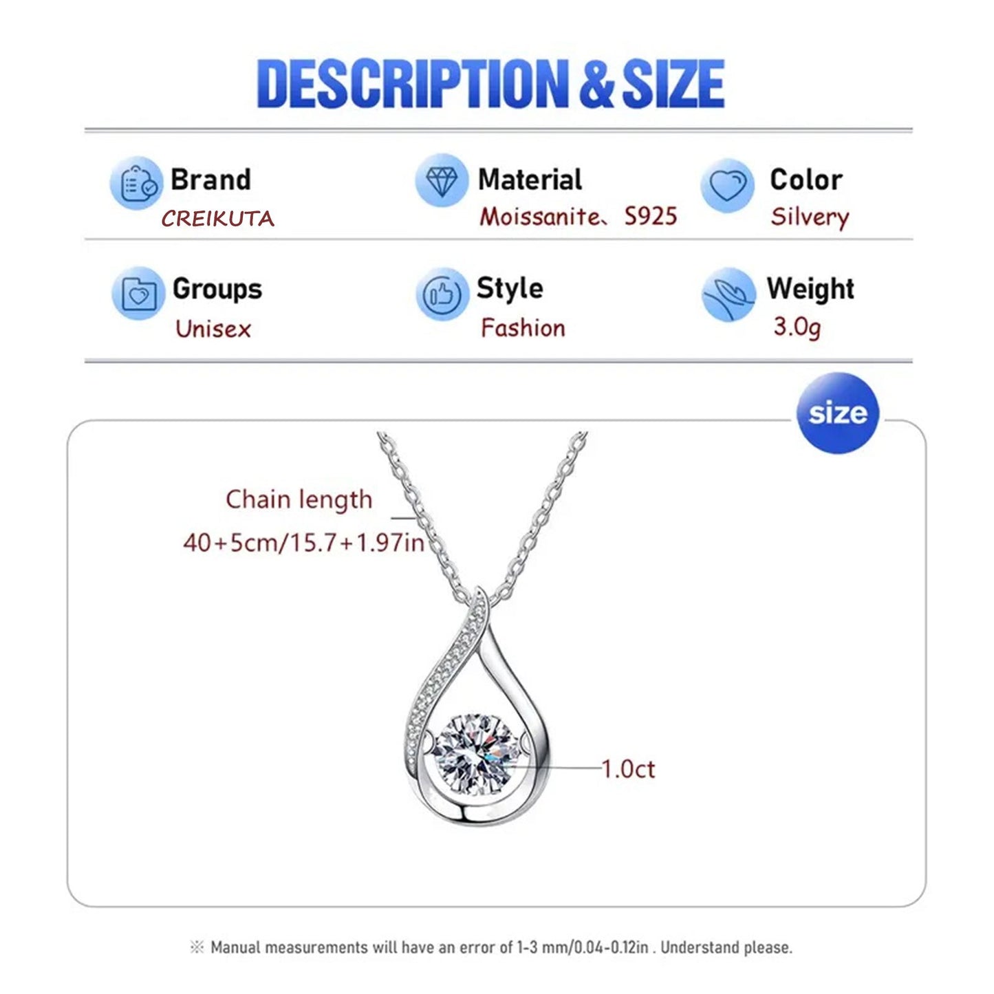 Sterling Silver Water Drop Moissanite Pendant Necklace - Dazzling Fashion Accessory with Versatile Style, Perfect Party Wedding Anniversary Gift, Hypoallergenic, Nickel-Free, and Long-Lasting Jewelry for Women