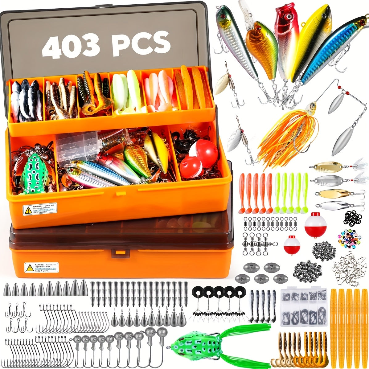 125/260/343/386/403/407pcs Fishing Tackle Box Includes Weights And Hooks, Fishing Starter Kit, Fishing Tackle Kit, Fishing Gifts For Men Angler, Multiple Piece Fishing Box For Bass Trout Freshwater Fishing, Father'S Day Chris