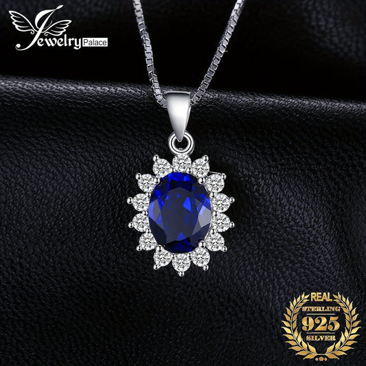 1pc 925 Sterling Silver Elegant And Glamorous Classic Design Exquisite Multi-faceted Oval Cut Created Blue Sapphire Birthstone Silvery Pendant Necklace For Women For Prom Party Banquet For Dating Gift Fine Jewelry