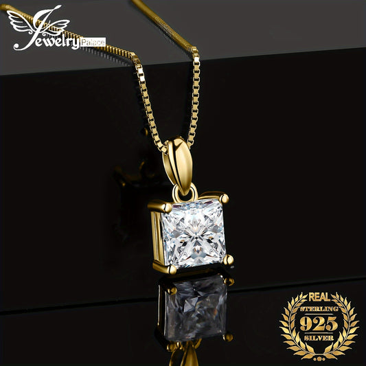 1pc 925 Sterling Silver Simple And Elegant Exquisite Multi-faceted Princess Cut Synthetic Cubic Zirconia Silver Pendant Necklace for Women for Girl Perfect for Dating Gift for Daily Decoration Wedding Engagement Fine Jewelry